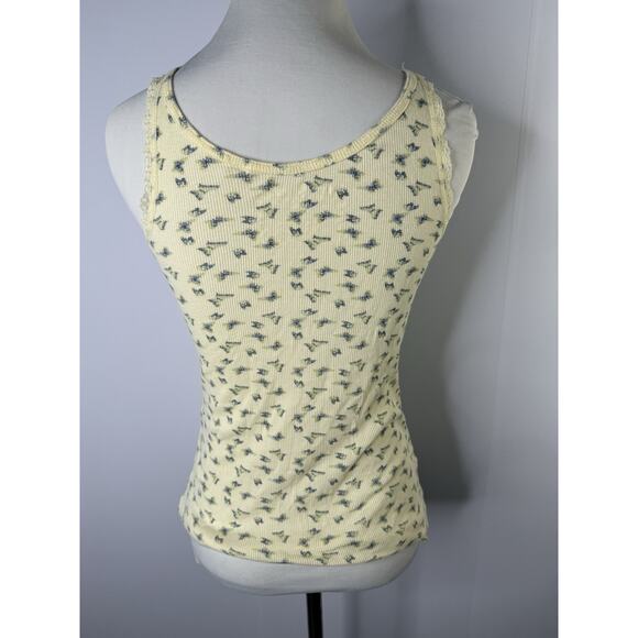 Lace Trim Y2K Tank Top Sz M Cottagecore Coquette Fairy Butterflies Butter Yellow - Picture 3 of 6
